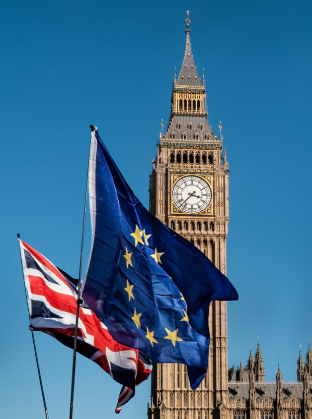 EU and UK flag in front of Big Ben 