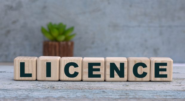 blocks spelling out the word Licence on a grey background